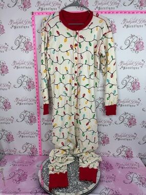 Little blue house onesie Holiday Light-Print One-Piece Pajama - Cream Red Trim